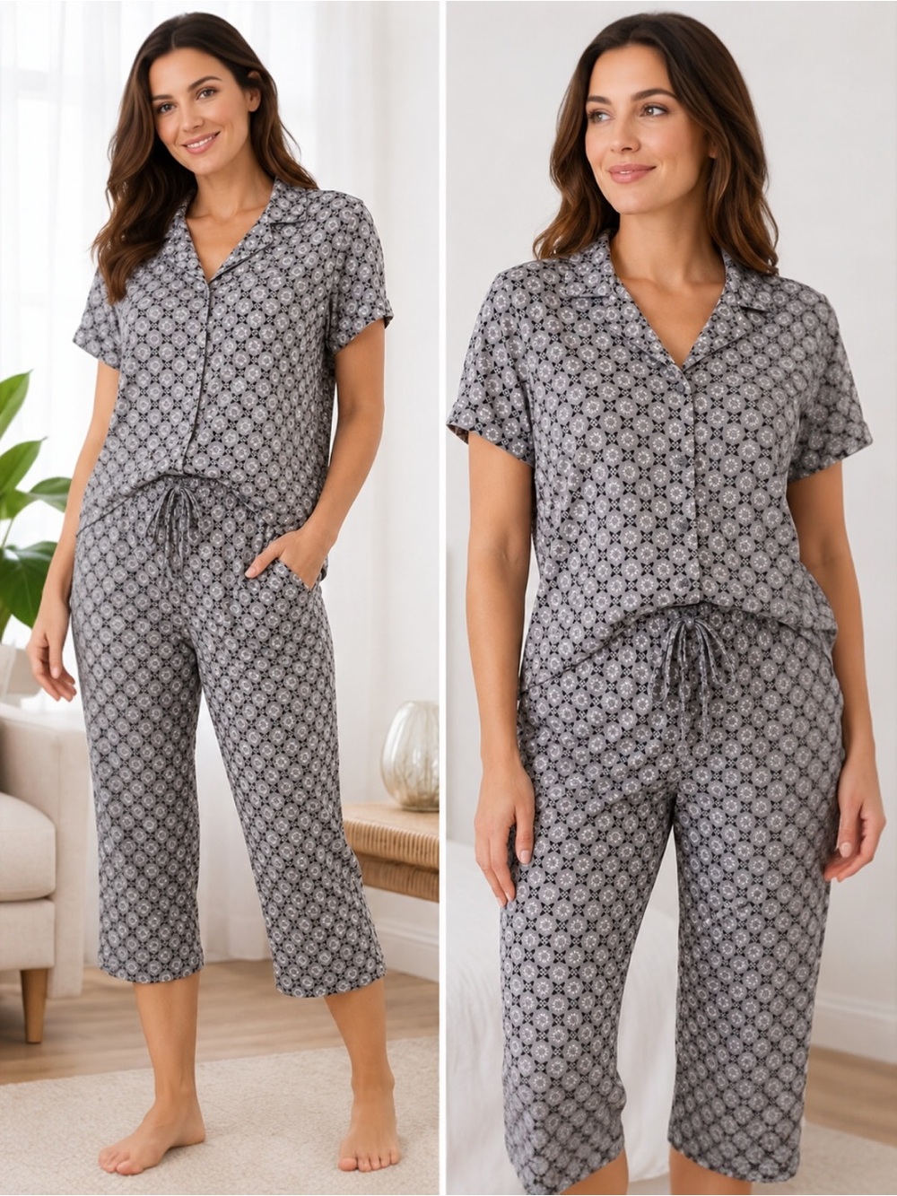 Company Ellen Tracy Gray Geo 2Pc Pajama Set NWT Large